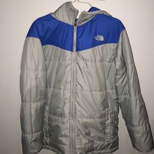 The North Face Blue/Gray reversible boy’s XL coat
